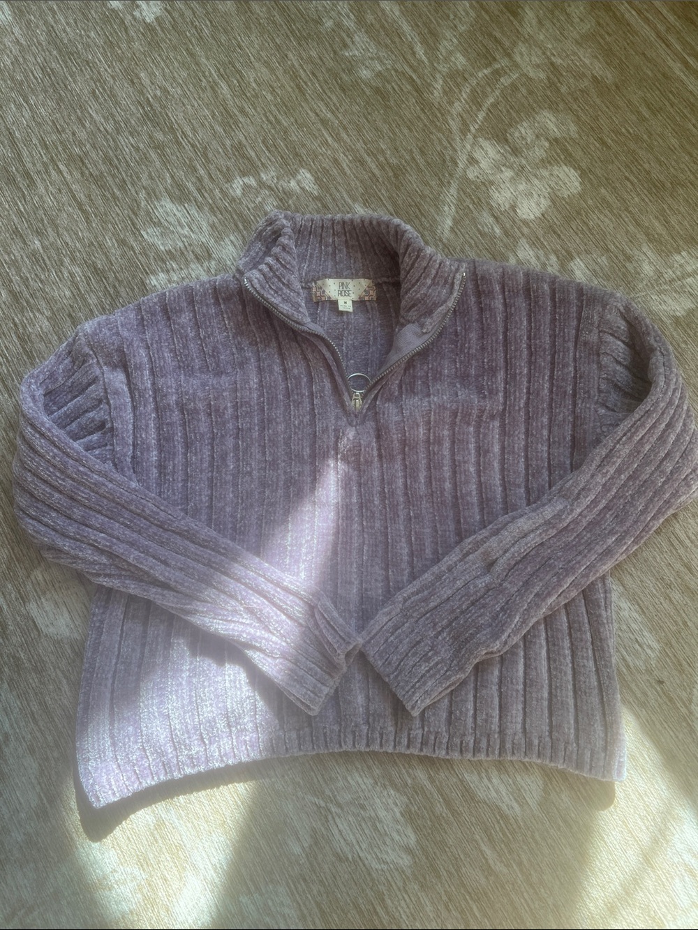 Pink Rose Chenille Zip Up Sweater